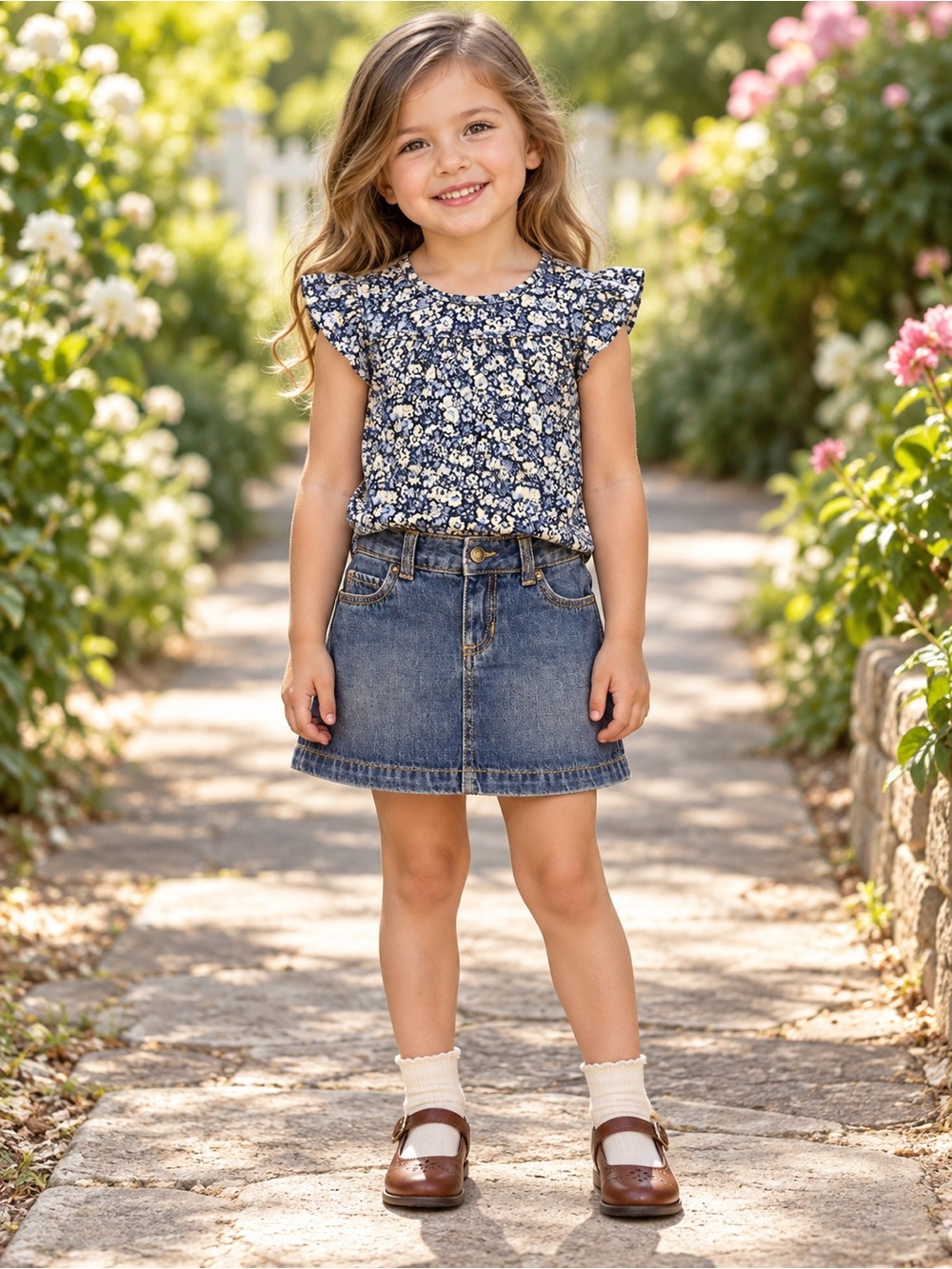 Baby Gap Carter’s 4T Blue Floral Top Denim Skirt 2pc Toddler Outfit Set